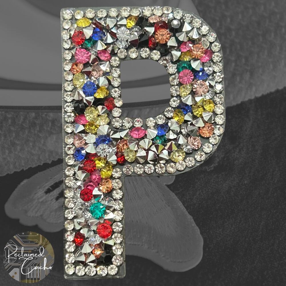 Letter P Multicolor Rhinestone Iron On Patch